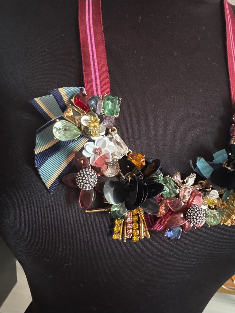 J. Crew Multicolor Ribbon Necklace   Vintage New Mixed Med FREE EARRINGS❗️❗️ - Picture 2 of 16